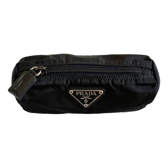 Prada Handbags - Vintage Prada Black Nylon Triangle Logo Pouch – 90s Mini Bag + Authenticity Card